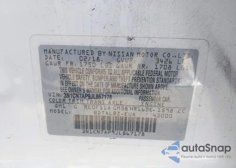 2018 Nissan Versa 1.6 Sv from USA, damaged, VIN 3N1CN7AP9JL867178